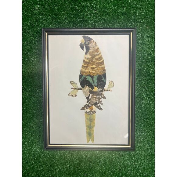 Vtg 70s Authentic Butterfly Wing Art Tropical Bird Parrot - Picture 2 of 6